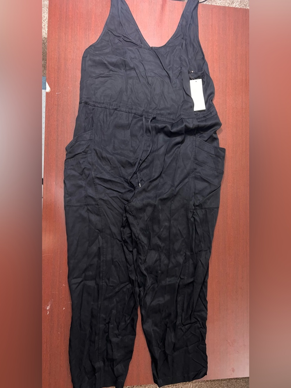 CALIA by Carrie Underwood Black Sleeveless Drawstring Jumpsuit - Picture 2 of 4